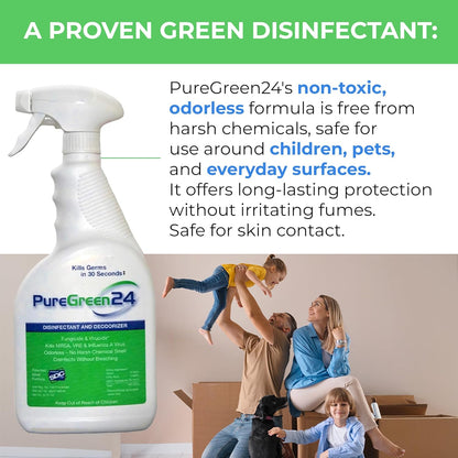 Safe & Effective Disinfectant. Kills Deadly Germs including RSV COVID-19 Norovirus MRSA Staph 2026 flu Bird flu Contains no toxic chemicals odorless child & pet safe 1 4oz spray bottle
