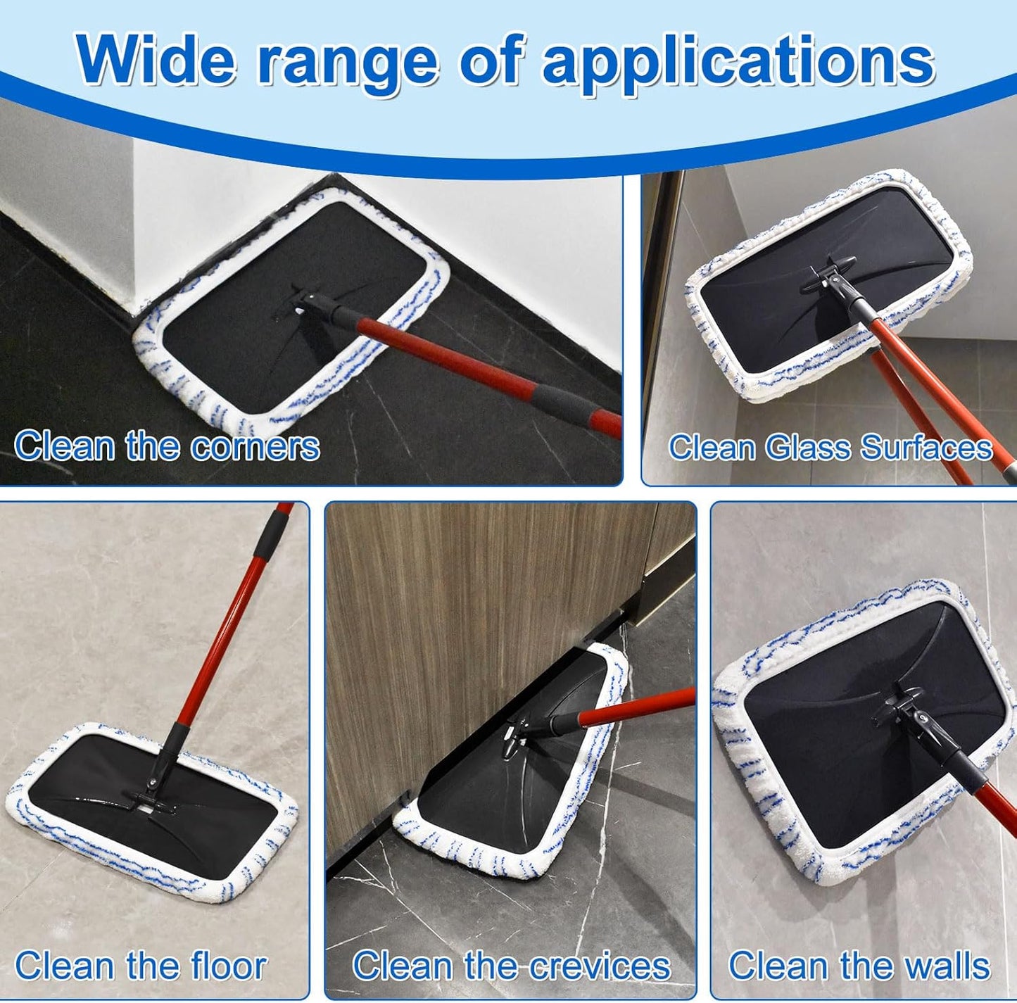 Microfiber Dust Mop Set for Floor Cleaning, Flat Mop for Wet & Dry to Clean Washable Flip Mops Pad for Ocedar Hardwood Floor 'N More 3-Action Mop, Adjustable 58" Mops Handle & 2 Reusable Refill & Base