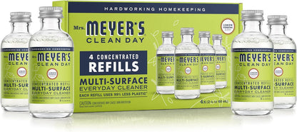 MRS. MEYER'S CLEAN DAY Multi-Surface Everyday Cleaner Concentrated Refills, 4 Concentrated Refills (2 Fl. Oz. each), Lemon Verbena Scent, Makes 64 Fl. Oz. Total