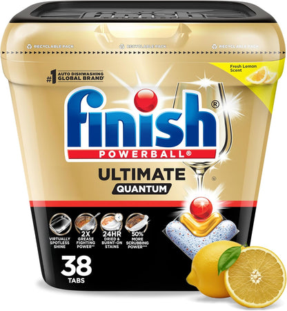 Finish Ultimate Infinity Shine Dishwasher Pods, No Pre-Rinse Dishwasher Detergent Soap Removes Burnt-On Stain, with Protector Shield & CycleSync Technology, Degreasing & Scrubbing Power, 62 Count
