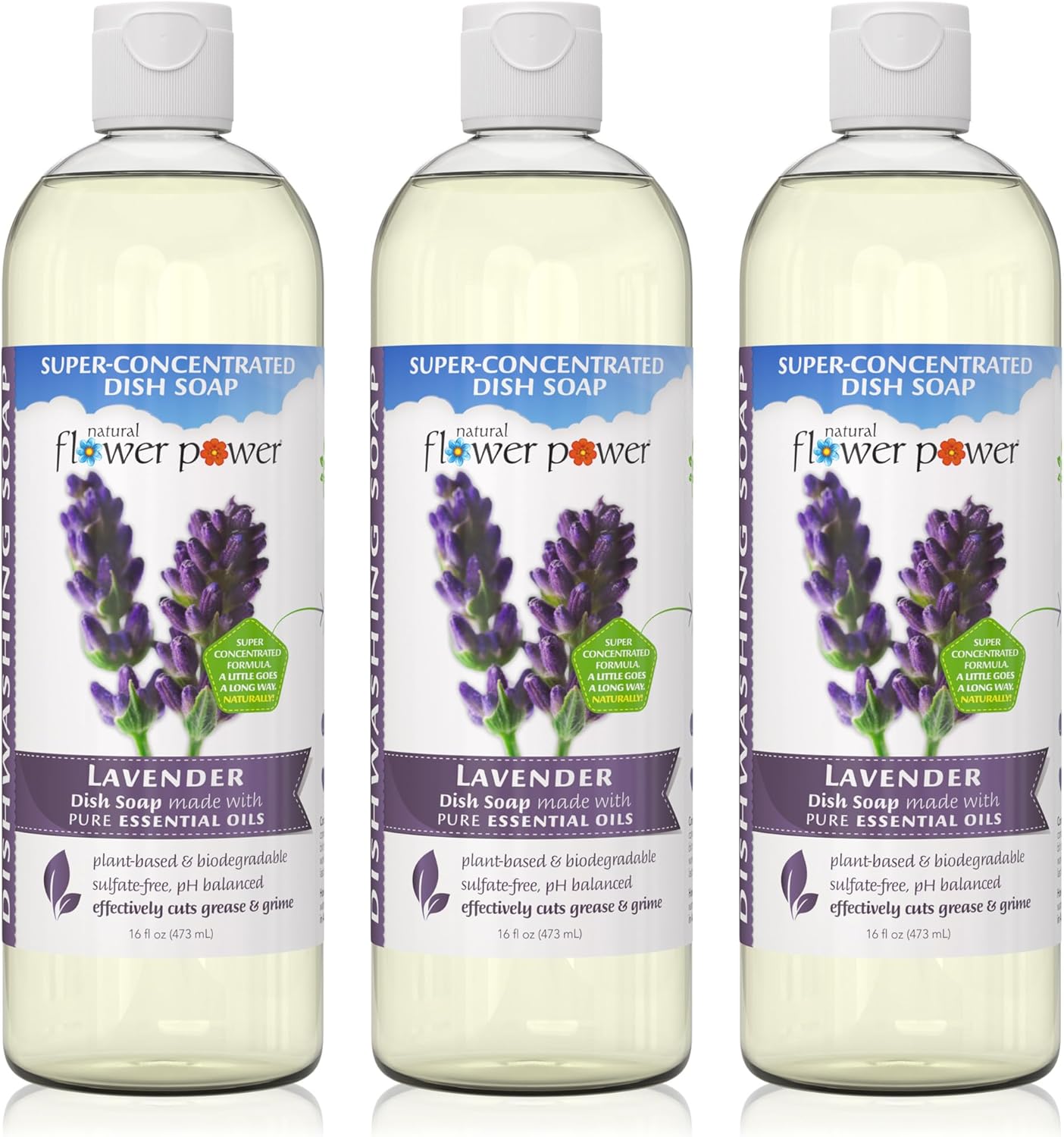 Natural Flower Power Liquid Dish Soap Refill – 66 Fl Oz Refills 4X – Plant-Based & Scented w/Pure Essential Oils – Natural Dishwashing Detergent – Sulfate-Free Kitchen Soap (Lavender)