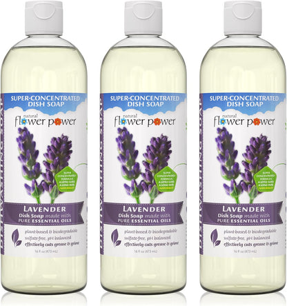Natural Flower Power Liquid Dish Soap Refill – 66 Fl Oz Refills 4X – Plant-Based & Scented w/Pure Essential Oils – Natural Dishwashing Detergent – Sulfate-Free Kitchen Soap (Lavender)