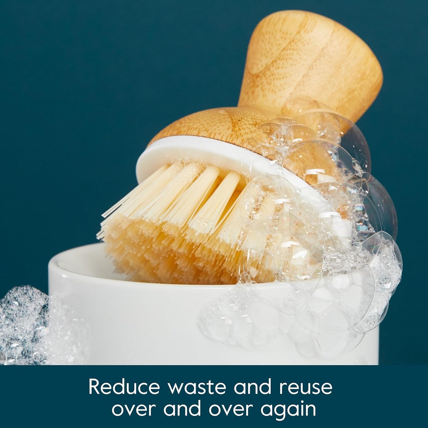 Grove Co. Bubble-Up Dish Soap Dispenser & 2 Pack Brush Set, Ergonomically Designed Dish Scrubber, Removes Tough Messes, Gentle on Dishes, Sustainable Solution to The World's Waste
