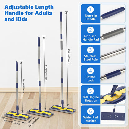 Microfiber Mops for Hardwood Floor Cleaning: MEXERRIS Flat Floor Mop with 4 Washable Pads 59" Adjustable Handle - Dust Dry Mops for Kitchen Bathroom Tile Laminate Wood Vinyl - Home Commercial Mop