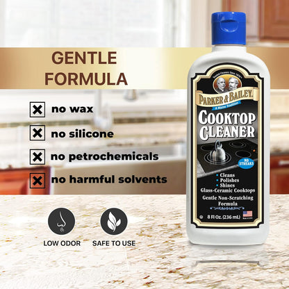 Parker & Bailey Cooktop Cleaner – Non-Scratch Formula for Glass and Ceramic Stovetops, Removes Grease and Residue, Restores Shine, 8 oz