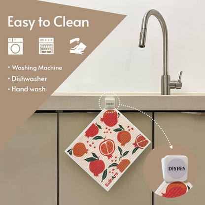 Eulnars Swedish Dishcloths for Kitchen, 8 Pack Reusable Paper Towels with Clips, Non-Scratch Swedish Kitchen Towels, Super Absorbent Cellulose Sponge Cloths, Dishwasher Safe, No Odor