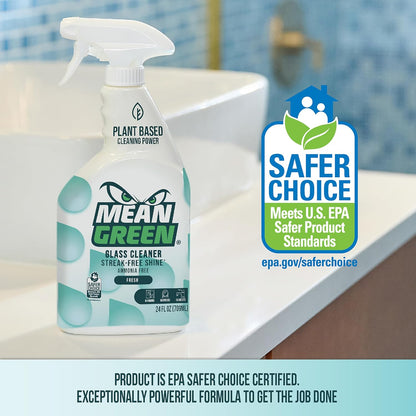 Mean Green Glass Cleaner Spray, Fresh Scent, 24 oz – Streak-Free Shine, Ammonia-Free, Windows, Mirrors, Glass & Chrome Surfaces