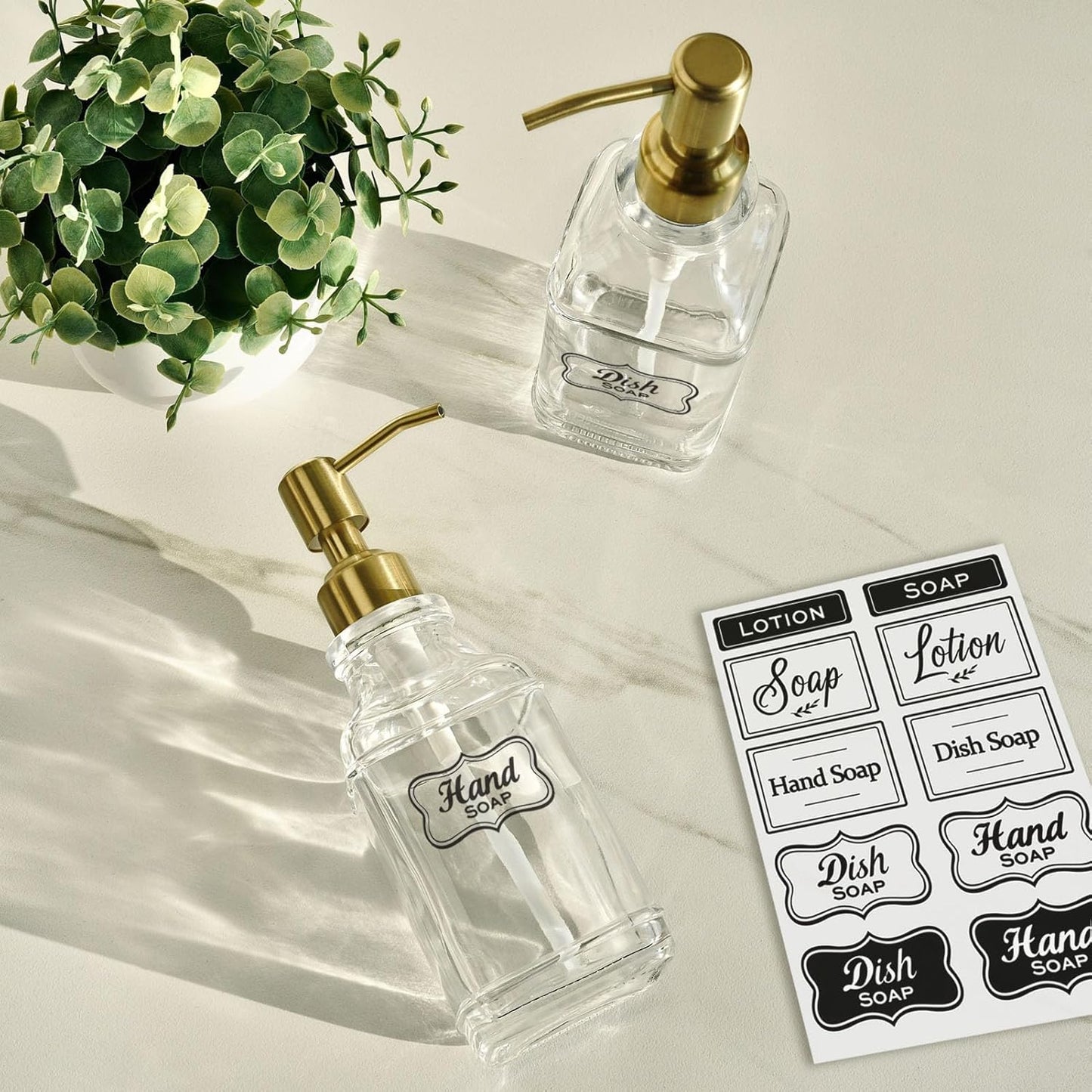 JASAI 2Pack Glass Soap Dispenser with Black Rust Proof Pump, Refillable Dish Soap Dispenser with for Kitchen and Bathroom.
