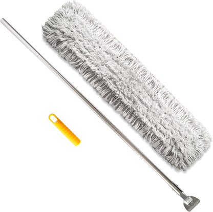 Commercial Dust Mop – 48” Floor Sweeper for Tiles, Hardwood, and Laminate Floors, with Aluminum Broom Handle, Reusable Duster Head - Complete with Cleaning Cloth