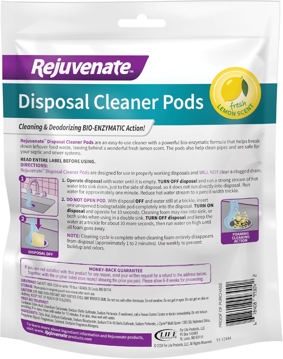 Rejuvenate Disposal Cleaner, 6 Pods, Lavender-Scented Disposal and Pipe Cleaner Pods with Bio-Enzymatic Formula Help Break Down Leftover Food Waste and Remove Odors for A Clean, Fresh Disposal