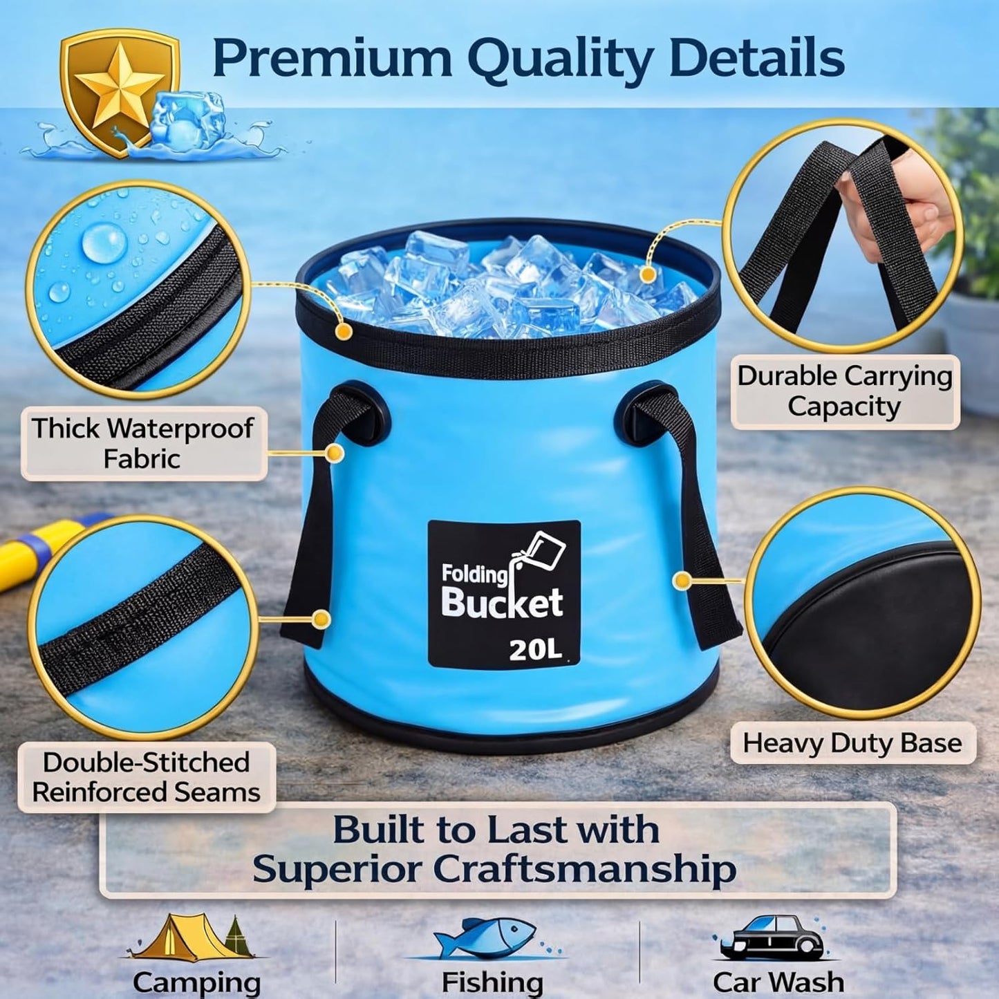 Tessco for you 4 Pcs 20L Collapsible Bucket with Handle 5 Gallon Portable Folding Bucket Foldable Water Container for Camping Hiking Fishing Beach Car Washing (Blue, Yellow, Orange, Black)