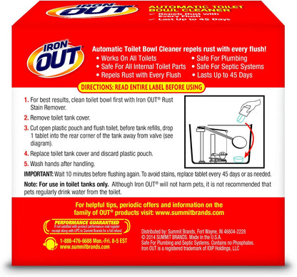 Iron OUT Automatic Toilet Bowl Cleaner Tablets, Helps Remove and Prevent Rust Stains with Every Flush, Lasts up to 45 Days, Made in the USA, 6 Tablets