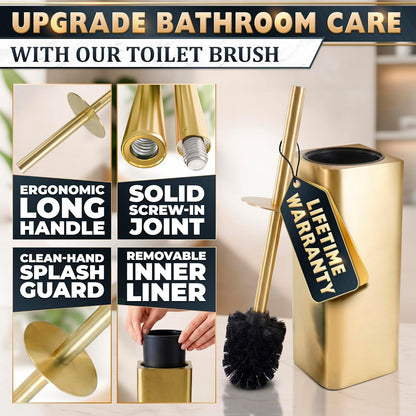 Stylish Stainless Steel Toilet Brush and Holder Set - Silver Toilet Bowl Brush and Holder with Splash Cover, Sturdy Bristles, Corrosion & Scratch Resistant - Elegant Design, Effective Deep Cleaning