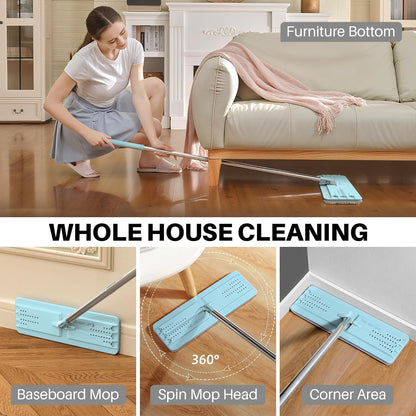 JOYMOOP Flat Mops, Microfiber Mop for Floor Cleaning and Wall Cleaner, 50" Mop Handle with Flexible 13" Flat Head with a Microfiber Mop Pad - White