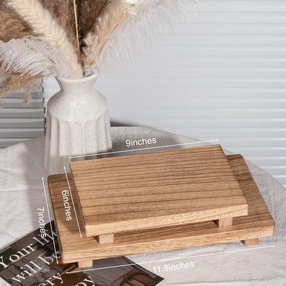 zoocatia Small Wood Tray Pedestal Stand Farmhouse Bathroom Decor Decorative Wooden Riser Kitchen Soap Dish Holder for Vanity, Counter, Sink, 9" x 5.9" - Black