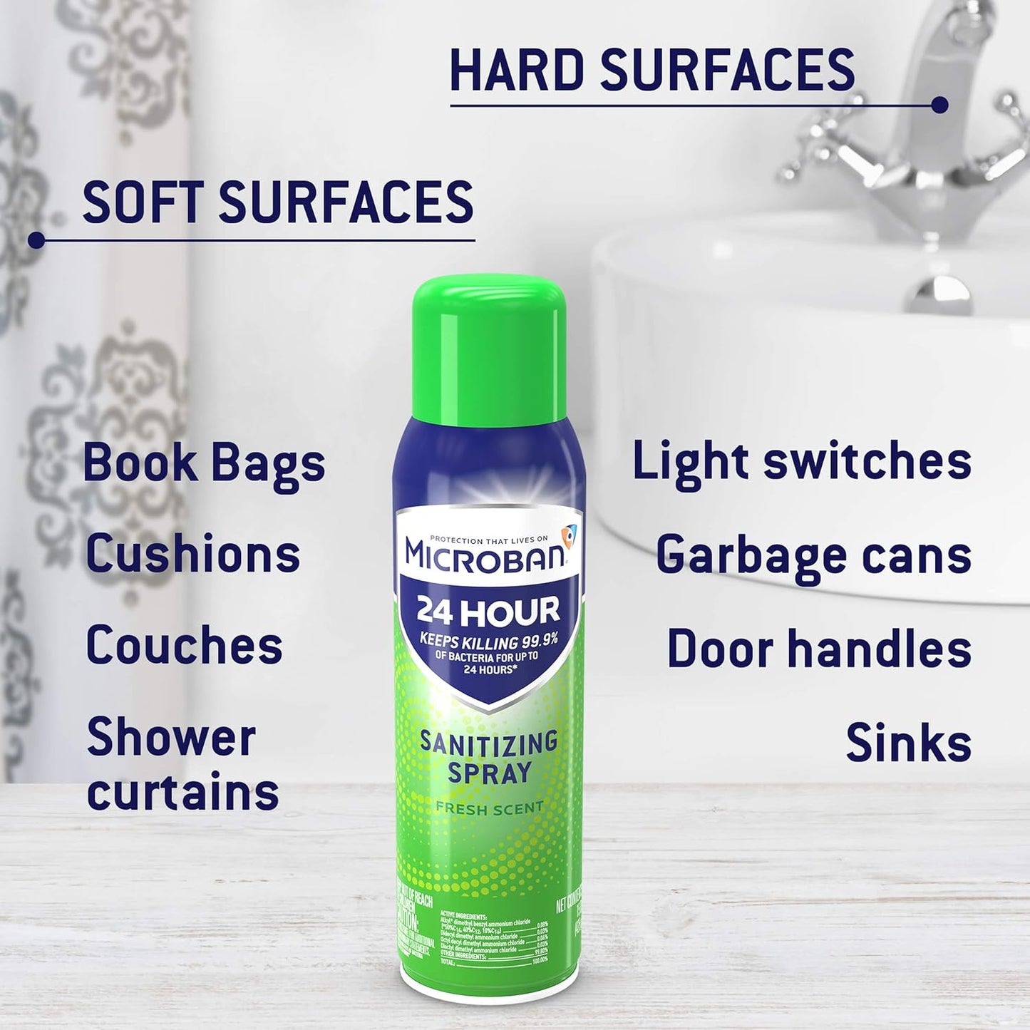 Microban 24 Hour Sanitizing Spray, Fresh Scent 12.5 OZ