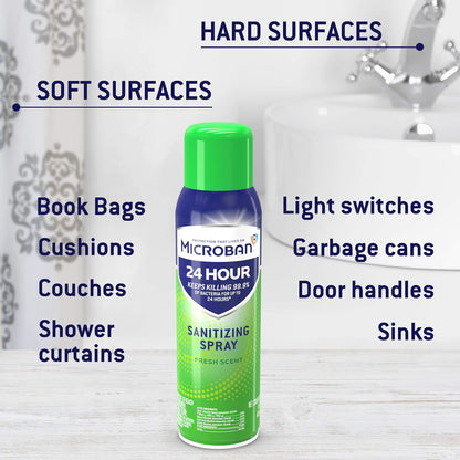 Microban 24 Hour Sanitizing Spray, Fresh Scent 12.5 OZ