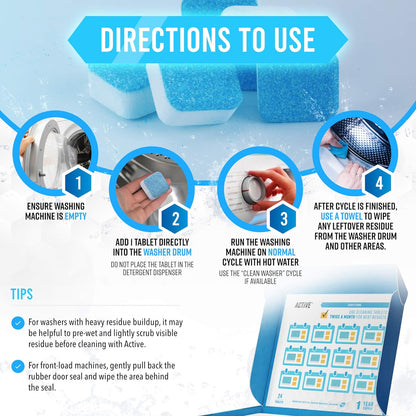 ACTIVE Washing Machine And Dishwasher Cleaning Tablets Bundle - Includes 12 Month Supply Dishwasher Cleaner Deodorizer & Washing Machine Descaler Deep Cleaning Tablets - 48 Tablet Set
