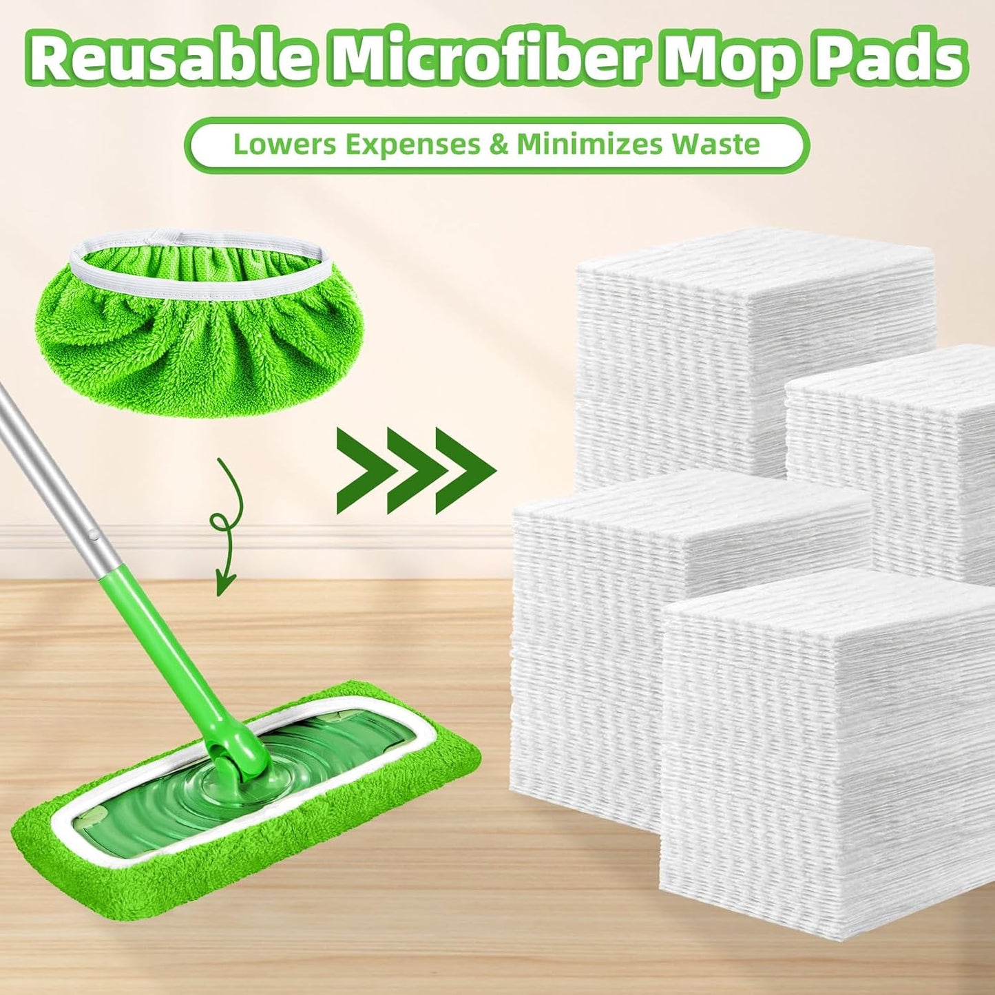 Reusable Mop Pads Compatible with Swiffer Sweeper Mop, Microfiber Dry Sweeping Cloths & Machine Washable Wet Pads Refill for Use on All Sealed Floors - Stone, Hardwood, Laminate & Tile (6 Blue)