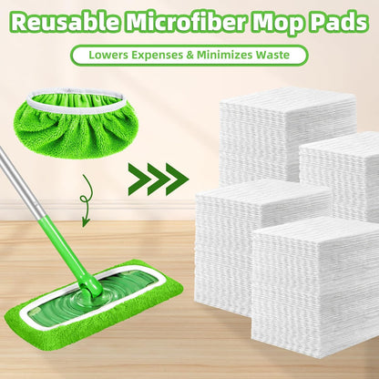 Reusable Mop Pads Compatible with Swiffer Sweeper Mop, Microfiber Dry Sweeping Cloths & Machine Washable Wet Pads Refill for Use on All Sealed Floors - Stone, Hardwood, Laminate & Tile (6 Blue)