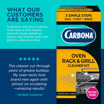 Carbona Oven Rack & Grill Cleaner Kit, Includes Bag & Gloves, Eliminates Thick Grease, Grime & Baked-On Food, Unscented Formula
