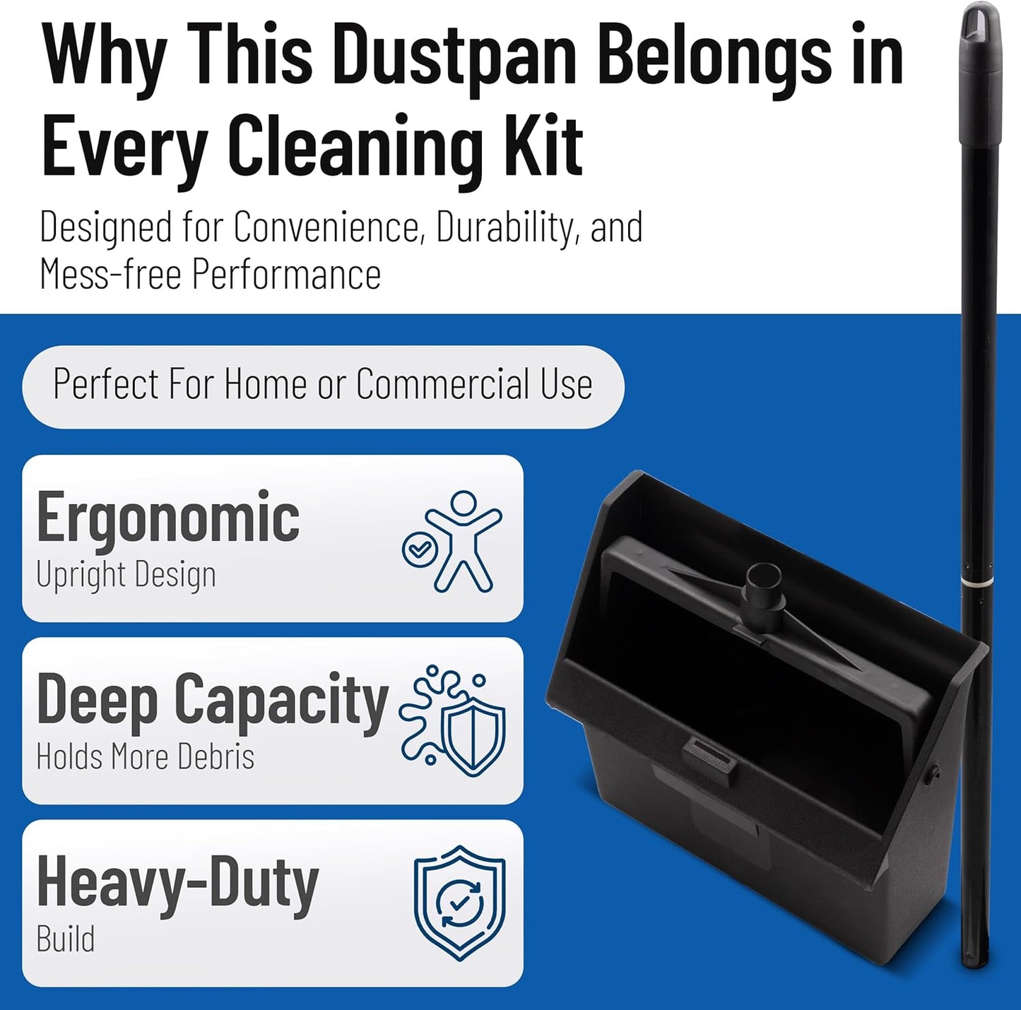 Carlisle FoodService Products Duo-Pan Upright Dust Pan and Broom Set, Essential Cleaning Tools for Home and Commercial Use, 36" Handle, 1 Count, Black