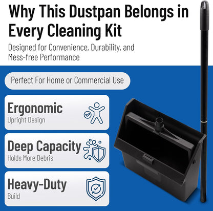 Carlisle FoodService Products Duo-Pan Upright Dust Pan and Broom Set, Essential Cleaning Tools for Home and Commercial Use, 36" Handle, 1 Count, Black