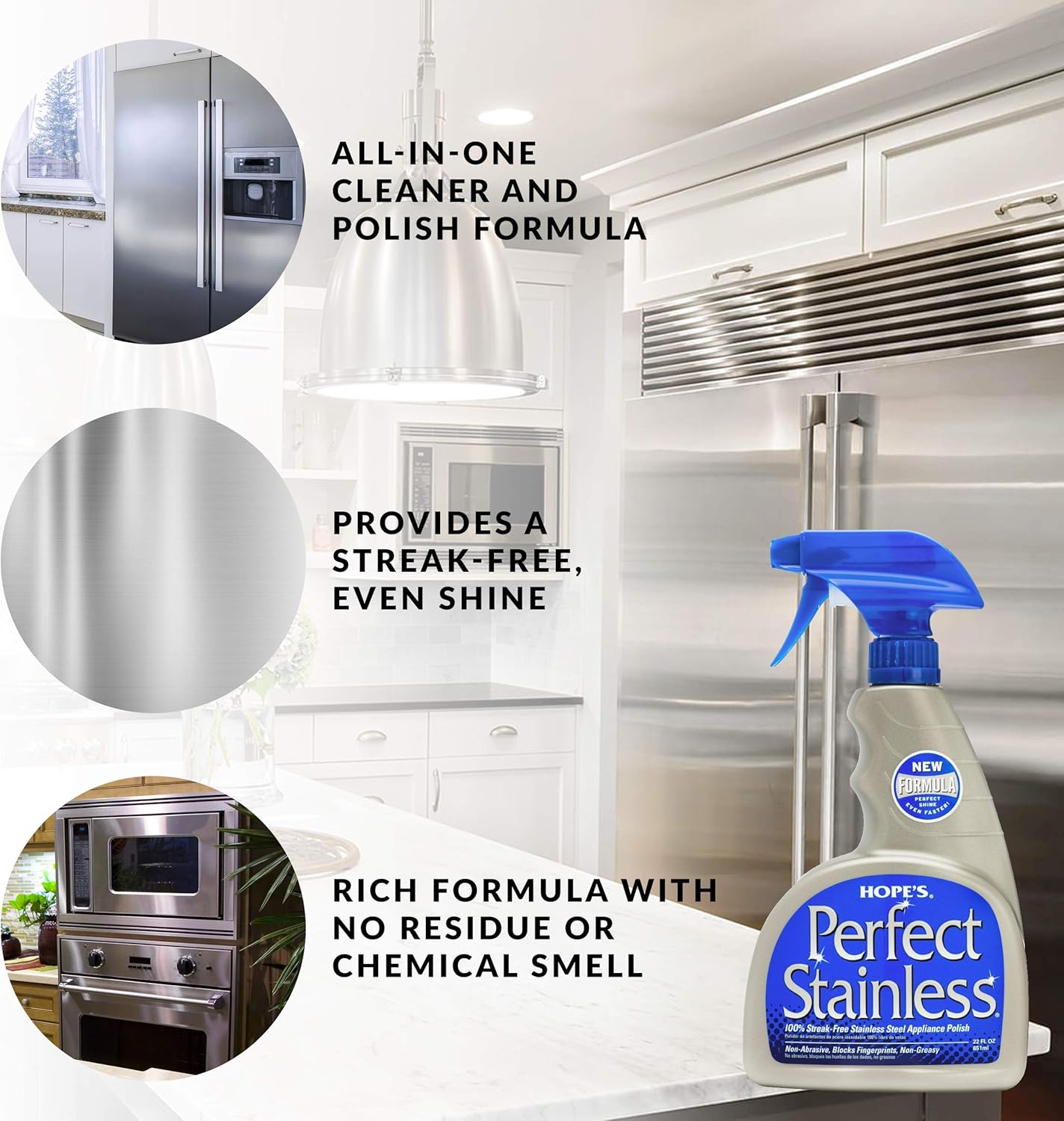 HOPE'S Perfect Stainless, Perfect Granite, and Perfect Sink Cleaner Bundle, Streak Free Polishing Kitchen Cleaners Removes Stains, Restores, and Repels Water, 3 Pack