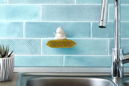 PELEG DESIGN Yogi Sponge Holder, Cute Plastic Sponge Holder for Kitchen Sink with Suction Cup,Dish Sponge Caddy Holder,Dries All Types of Sponges - Sponge Included