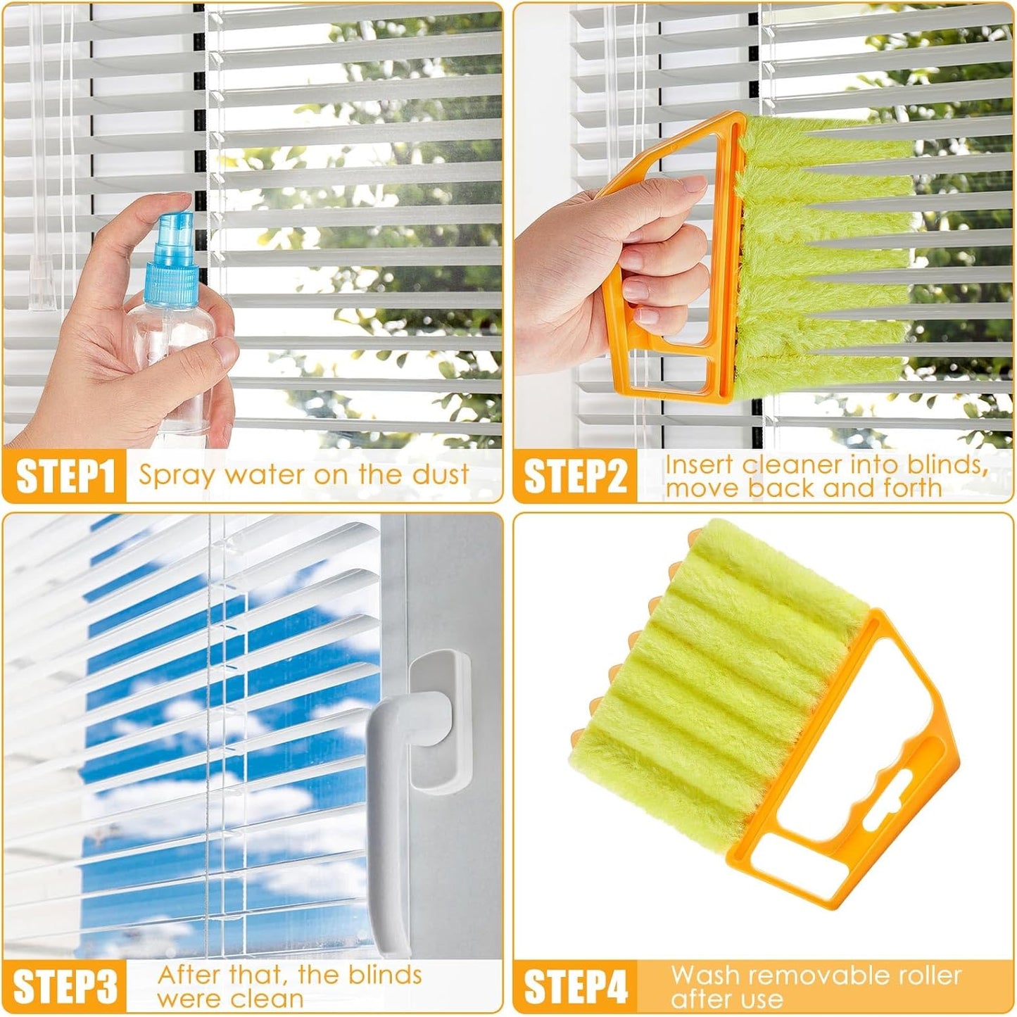 Geiserailie 1 Pcs Window Venetian Blind Cleaner Duster Tool Washable 7 Fingers Dusting Cleaner and Air Vent Shutter Brush Blinds Air Conditioner Fan Duster Dirt Housekeeping Tool (Orange)