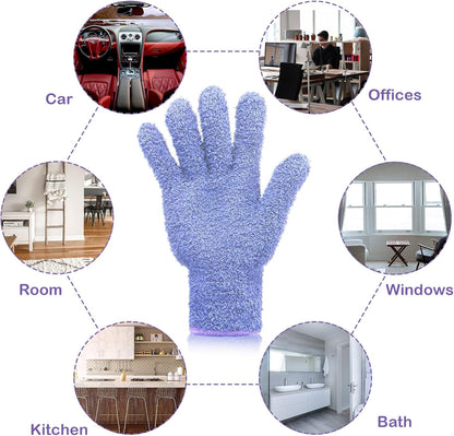 Patelai 2 Pairs Microfiber Gloves for plants Dusting Cleaning Glove Mittens House Cars Blinds Dusting(Blue, Grass Green,Large)