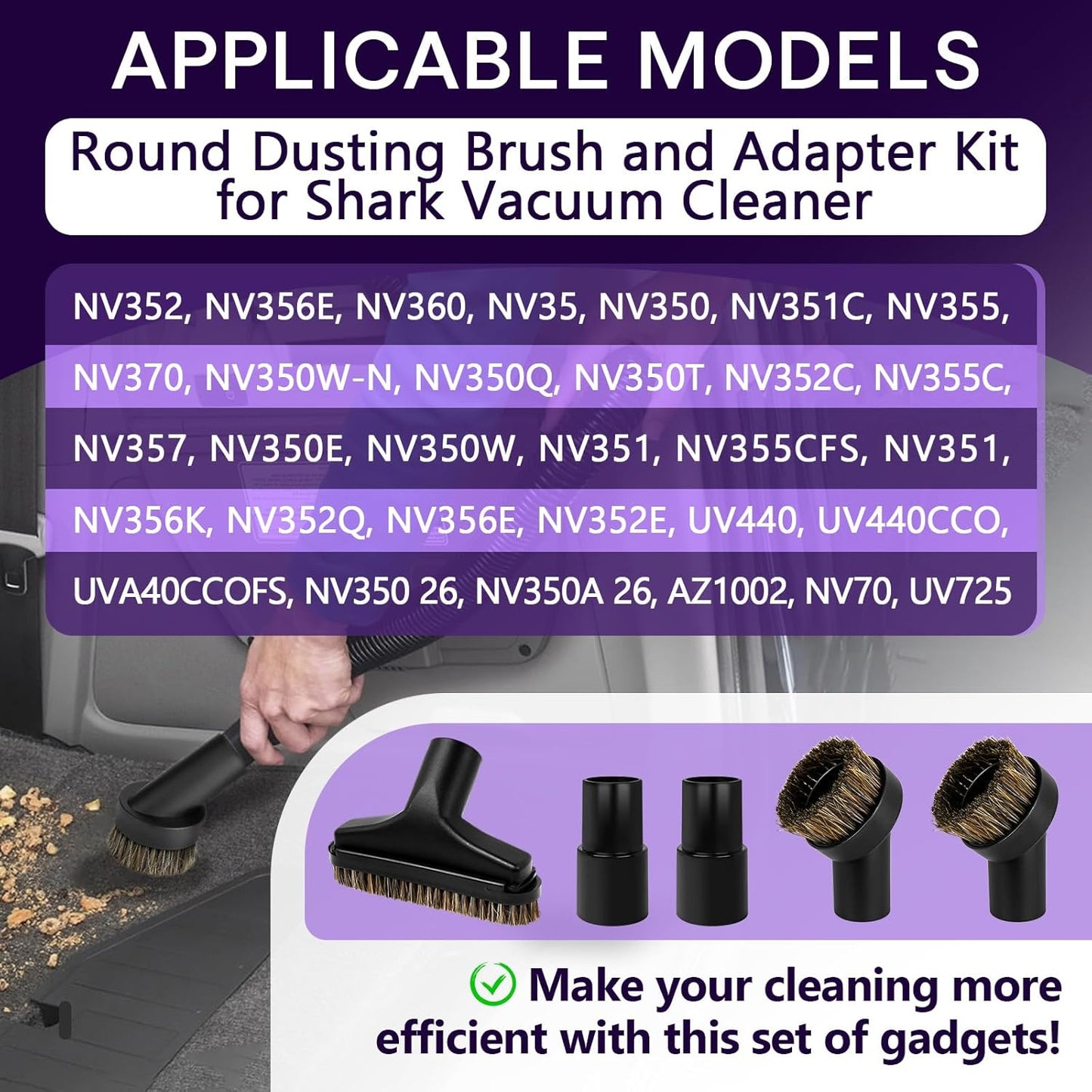 3PCS Horse Hair Brush Vacuum Attachment Set - Black Round Horse Hair Vacuum Attachments & Brushes - Shop Vac Brush Attachment for Most Vacuum Cleaners Accessories - 1 1/4" Vacuum Attachments Included