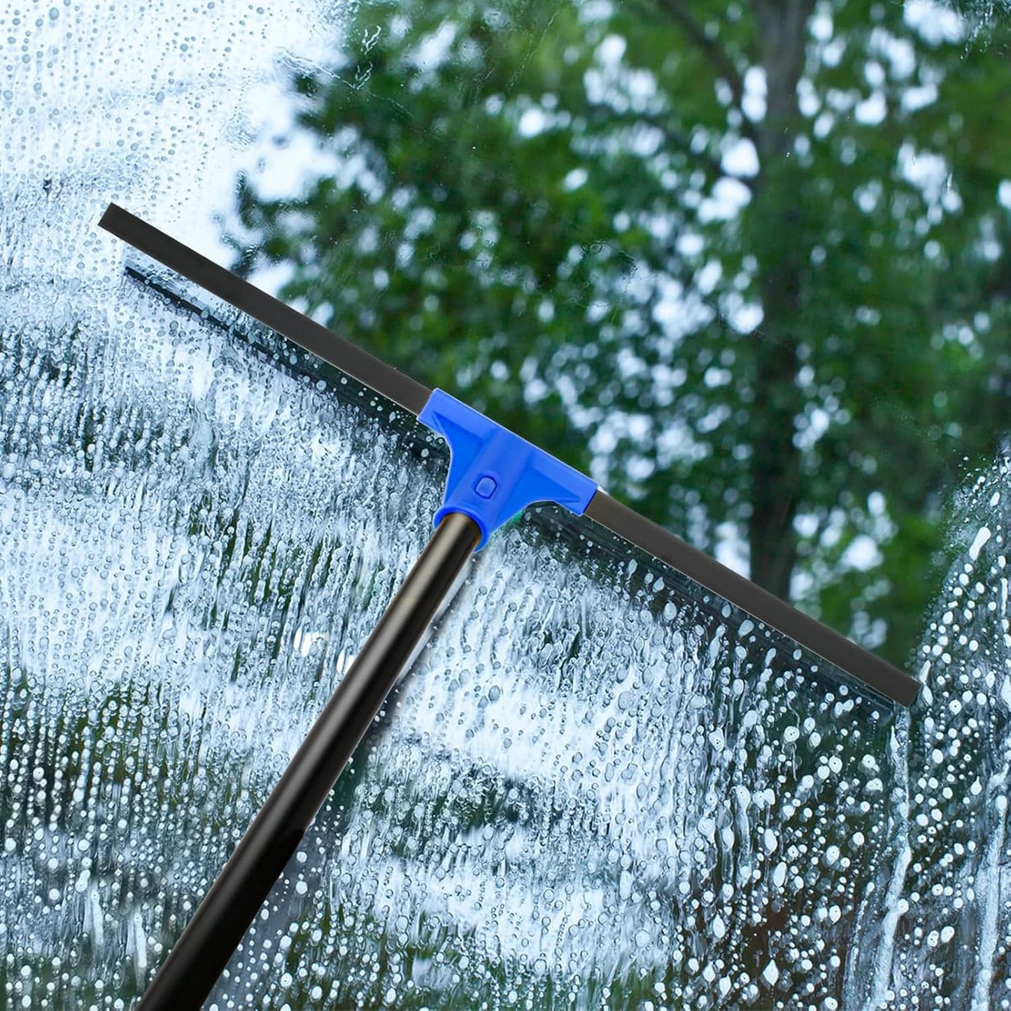 Squeegee Broom for Floor, 18'' Heavy Duty Rubber Wiper with 60'' Long Handle for Bathroom Tile, Garage Concrete, Deck, Shower Glass, Window Cleaning
