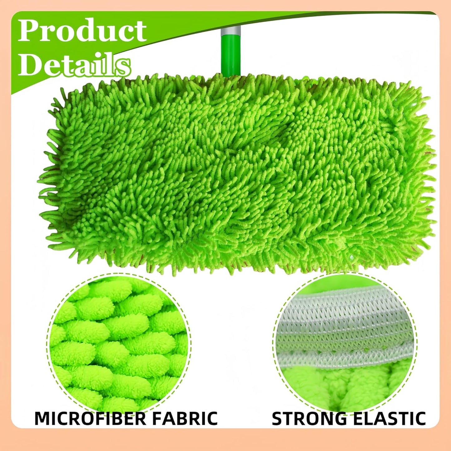 5 Pack Chenille Mop Pads Compatible with Swiffer 10-12 Inch Mops, Reusable Wet & Dry Mop Refills, Machine Washable for Hardwood, Tile, Laminate Floors