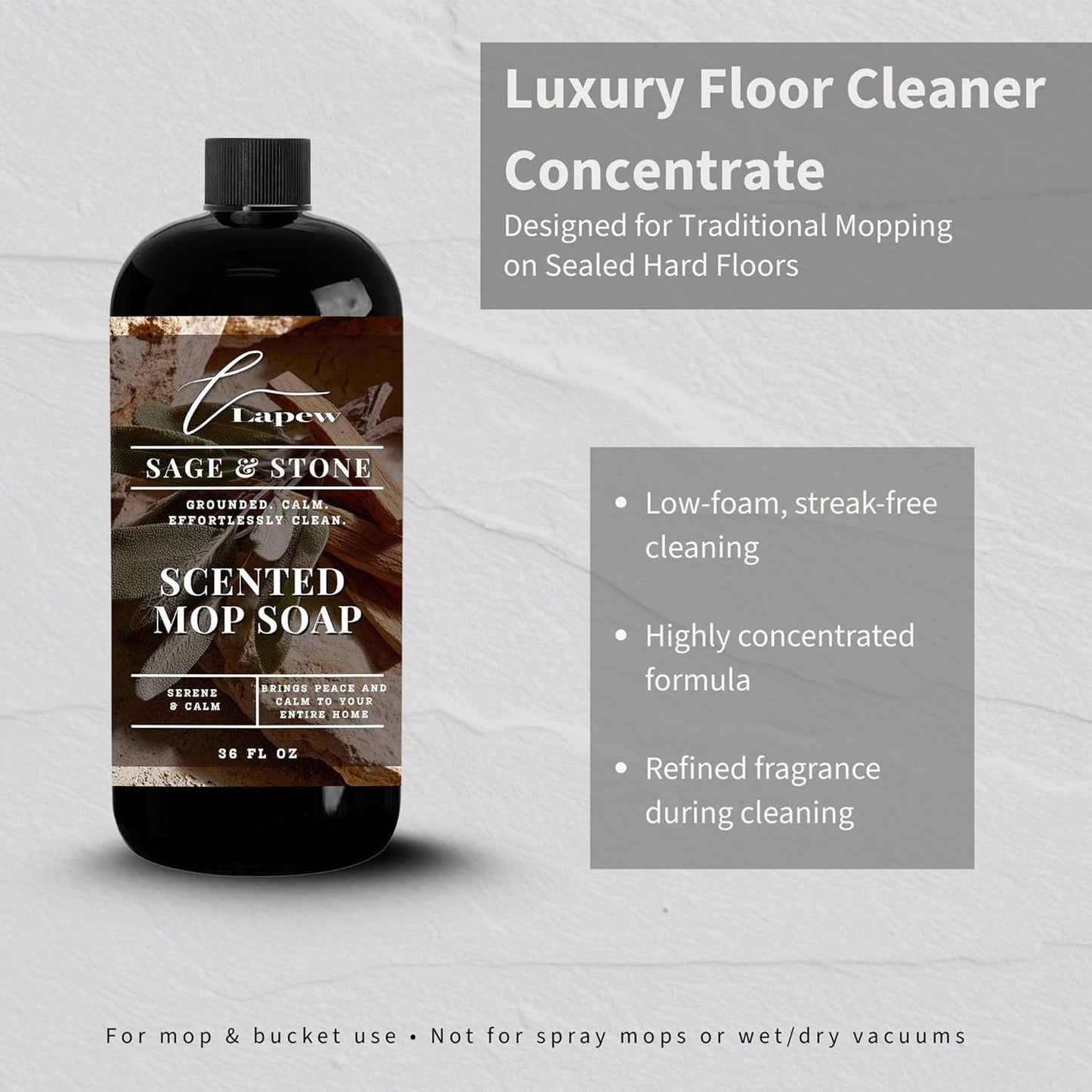 Lapew Santal Scented Mop Soap - Luxury Floor Cleaner Concentrate for Mopping Tile, Laminate, Vinyl & Hardwood | Streak-Free, Low-Foam | 36 oz - Colors A