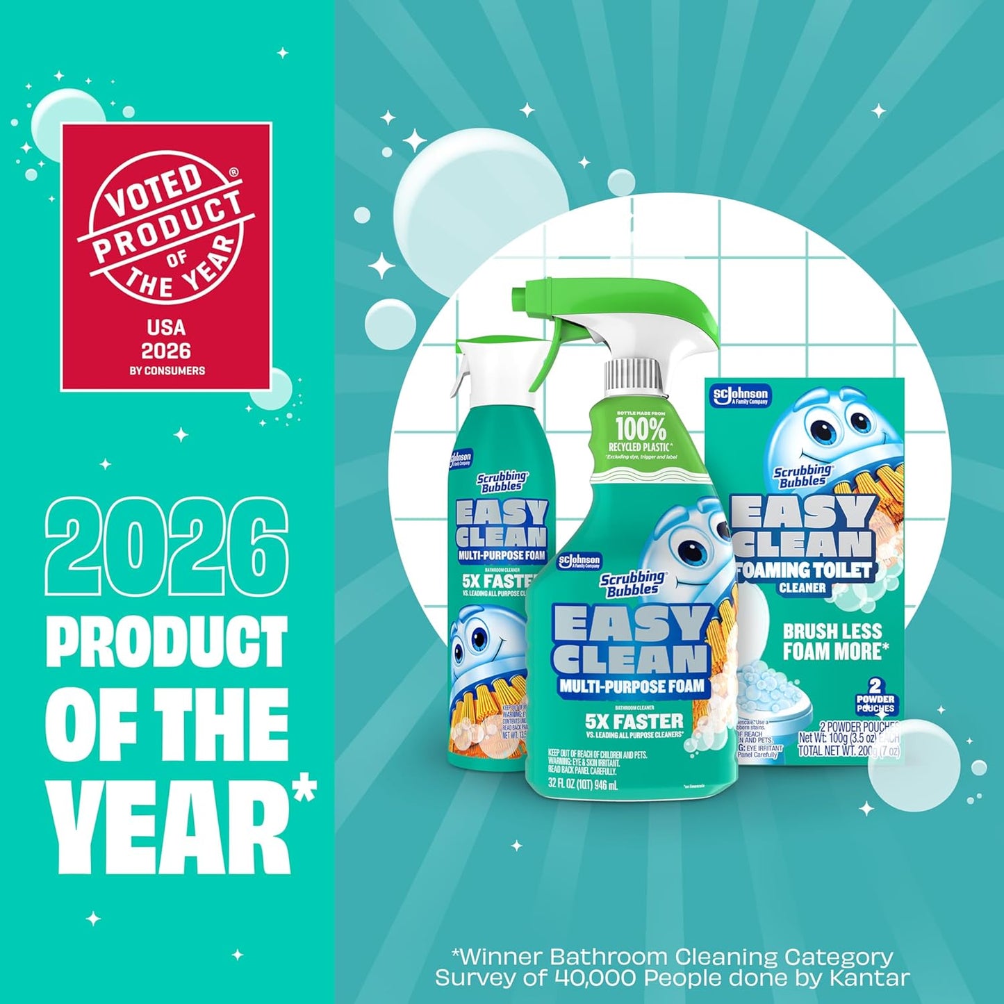 Scrubbing Bubbles Easy Clean Foaming Toilet Bowl Cleaner, Easy Toilet Drop In Powder Pouches, 100g (5 Pouches)