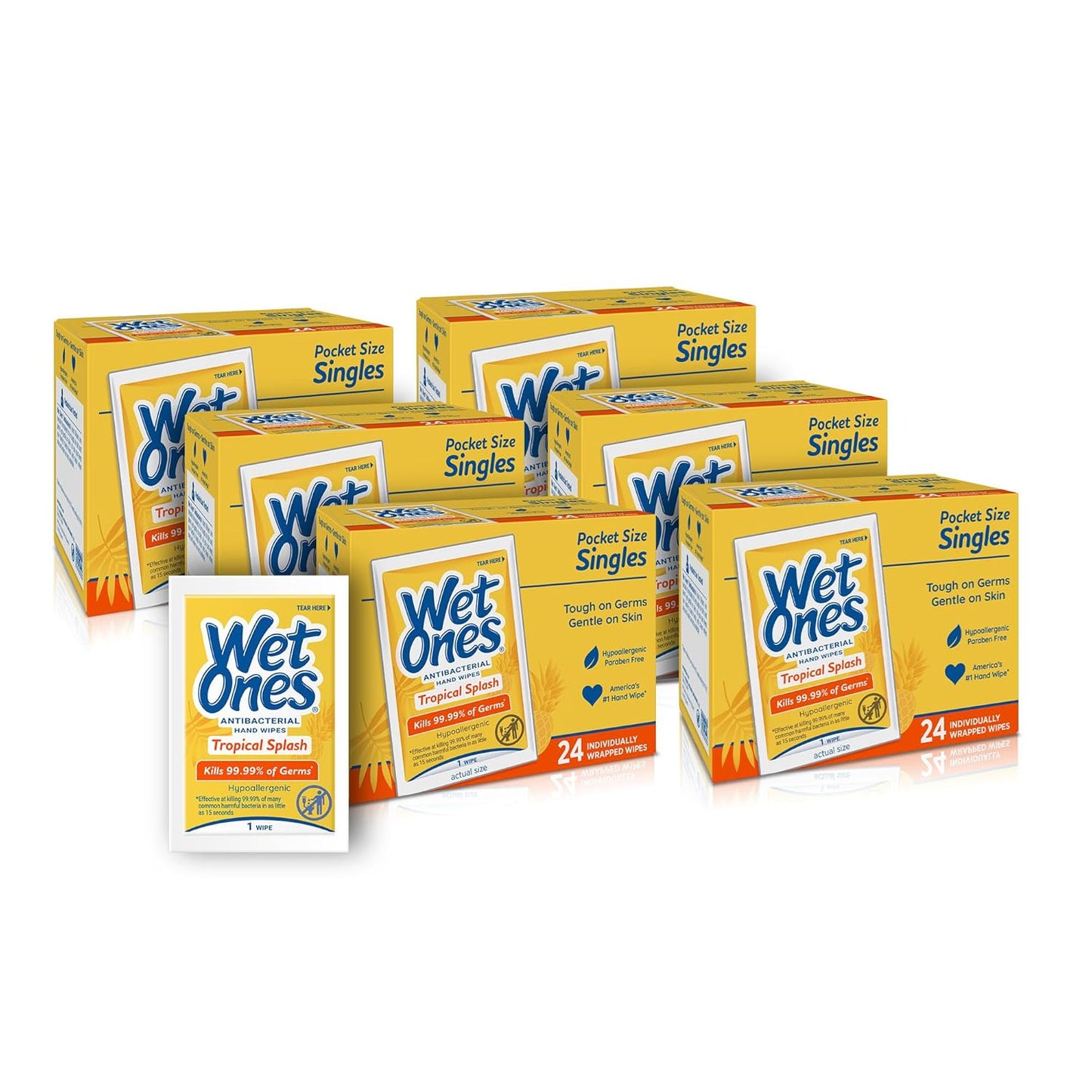 Wet Ones Antibacterial Hand Wipes Singles, Fresh Scent Wipes, Individual Wipes, Antibacterial Wipes, Hand Wipes Individually Wrapped, 24ct (6 pack)