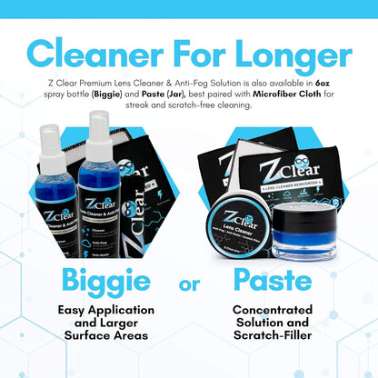 Z Clear Anti-Fog 6oz Spray | Eye glasses cleaner | Goggles anti fog | Sunglasses cleaner | Windshields | Mirrors | Visors | Safe for all Lenses |+ With Microfiber Cloth