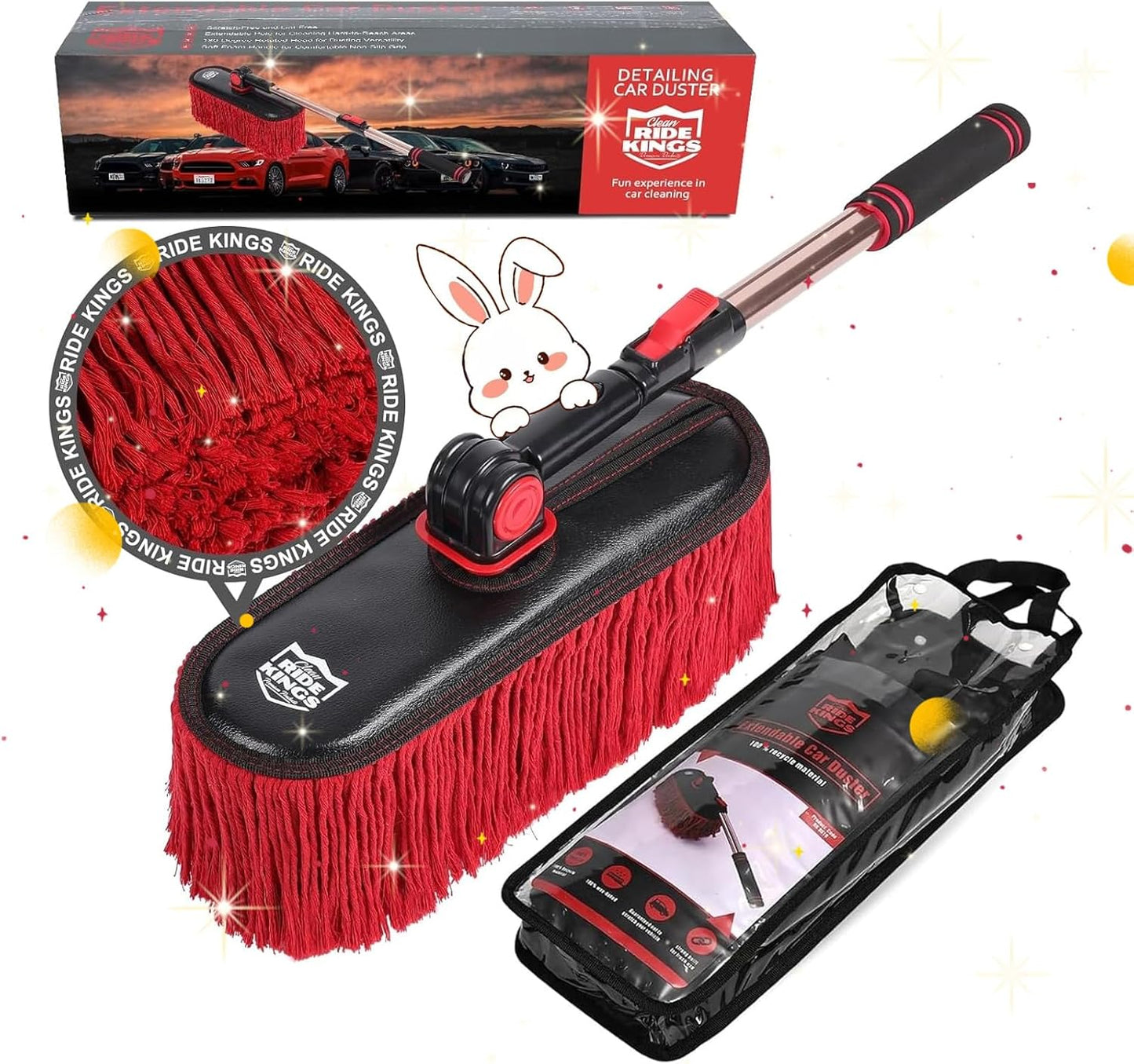 Car Duster Exterior Scratch Free,Soft Car Brush Kit for Truck,SUV,RV and Motorcycle,Wax Cotton Hair,Dusters with Extendable Handle,Duster for Cleaning,Dust Pollen Removing,No Lint