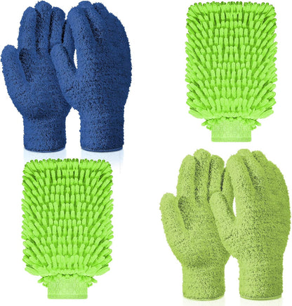Potchen 6 Pcs Microfiber Dusting Mitt Gloves for Plants Washable Dusting Gloves for House Cleaning Furniture Car Washing
