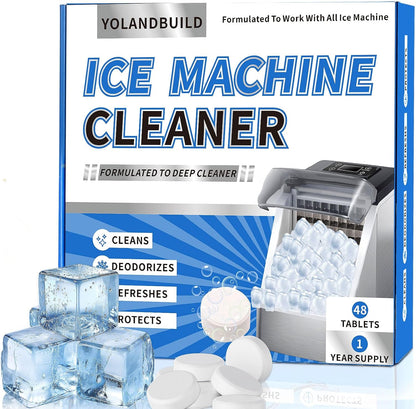 Ice Machine Cleaner Maker Descaler - 48 clean Tablets Compatible with Frigidaire, Opal, GE Profile, Kitchenaid, Nickel Safe Scale Remover for Countertop, Nugget Ice Makers-Odor-Free, Crystal Clear Ice
