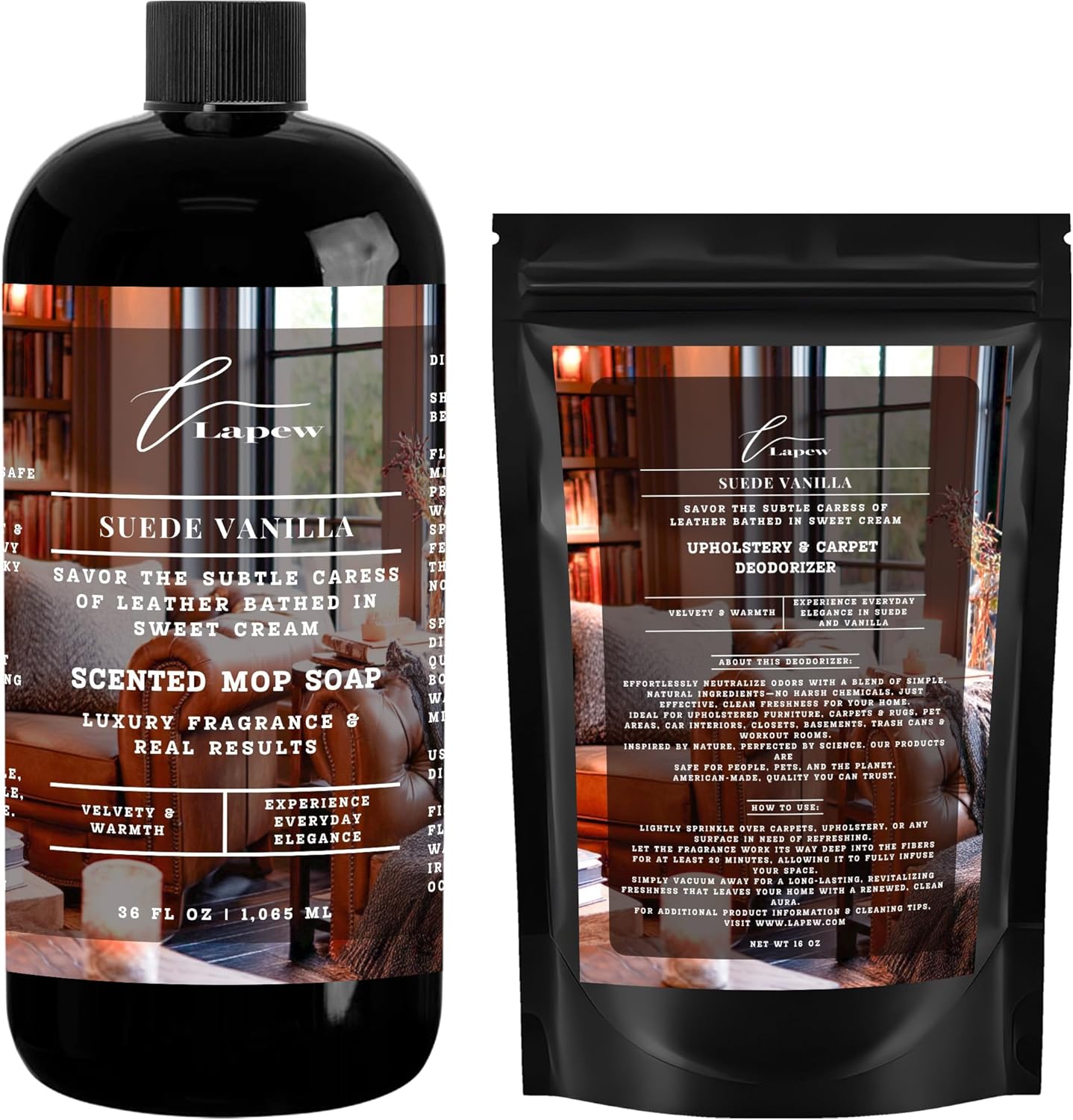 Lapew Black Sea Scented Cleaning Bundle | Carpet Deodorizer Powder (16 oz) & Mop Soap Concentrate (36 oz) | Pet-Friendly Odor Eliminator - Colors A