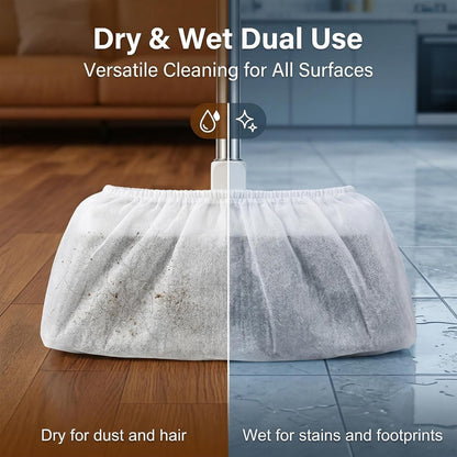 RAINFLOW Disposable Broom Cover Dust Wipes - 100PC Non-Woven Floor Cleaning Covers with Double Elastic Fit for Pet Hair Removal Broom, Sweep Mop, Household Cleaning Tools