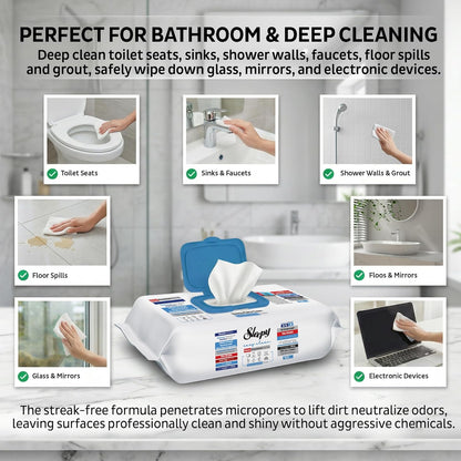 Sleepy Easy Clean XL Multi Surface Cleaning Wipes (100 Count) – Natural Vinegar & Baking Soda Formula – Jumbo 8"x8" All Purpose Wet Wipes for Kitchen, Bathroom, Glass & Electronics – No Streak