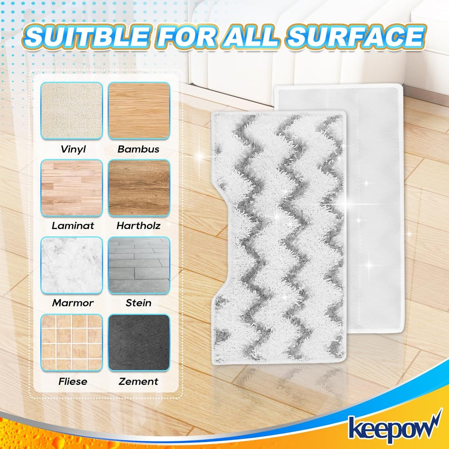 KEEPOW Reusable Mop Replacement Pads Compatible with Shark Vac Mop VM252 VM200 VC205 VM250 VM180 VM401 QM250 VM190, Washable Vacuum Mop Pad Refills, Upgraded Design of Dirt Chamber (1+3+6 Pads)