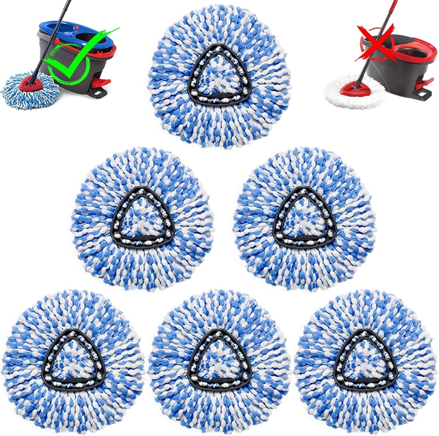 16 Pcs Spin Mop Replacement Heads, 360° Easy Wring Spin Mop 100% Microfiber Refill, Easy Cleaning Spin Mop Heads, 2 Tank System Replace Head for Easy House Cleaning Floor Mopping, Blue&White