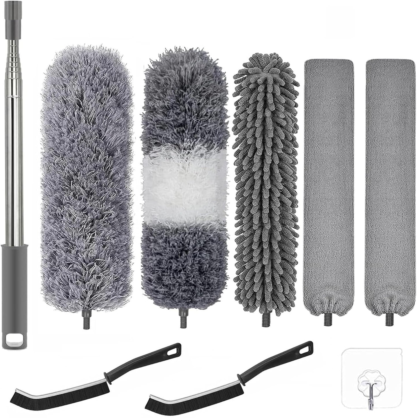 4 Pcs Microfiber Cobweb Duster with 100-inch Extendable Pole, Washable and Reusable Feather Cleaning Duster Kit with 3 Duster Heads,Dusters for Cleaning with Telescopic Pole for High Ceiling Fan