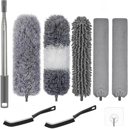 4 Pcs Microfiber Cobweb Duster with 100-inch Extendable Pole, Washable and Reusable Feather Cleaning Duster Kit with 3 Duster Heads,Dusters for Cleaning with Telescopic Pole for High Ceiling Fan