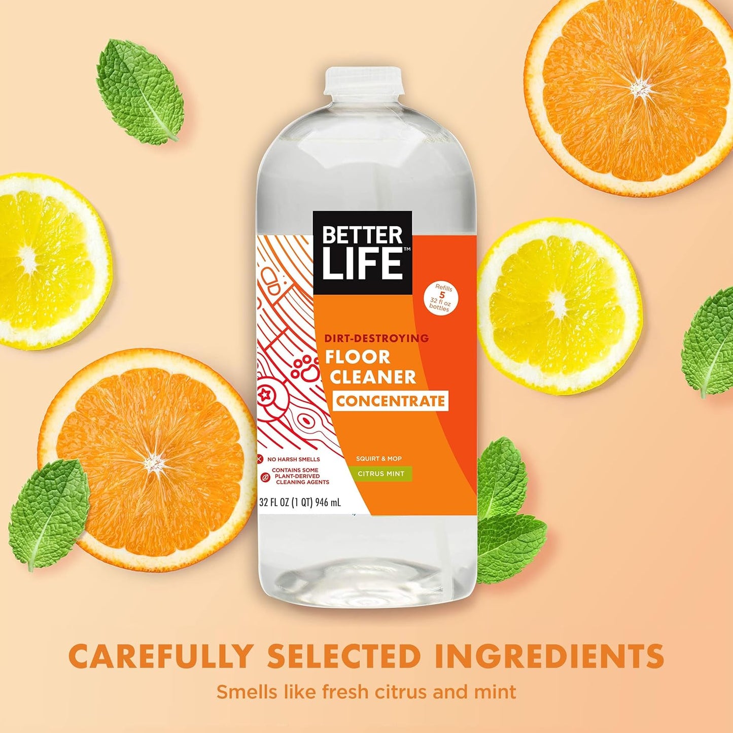 Better Life Floor Cleaner - Liquid Multipurpose Cleaner for Wood, Tile, Laminate, Vinyl, Bamboo - Hardwood Floor Cleaner for Mopping - Citrus Mint, 32 Fl Oz (Pack of 2)
