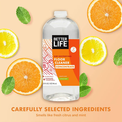 Better Life Floor Cleaner - Liquid Multipurpose Cleaner for Wood, Tile, Laminate, Vinyl, Bamboo - Hardwood Floor Cleaner for Mopping - Citrus Mint, 32 Fl Oz (Pack of 2)